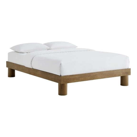 Maklaine Contemporary Rubberwood Frame Queen Platform Bed in French Oak
