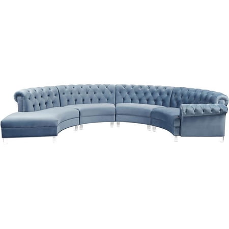 Maklaine Contemporary Sky Blue Velvet 4 Piece Sectional Sofa