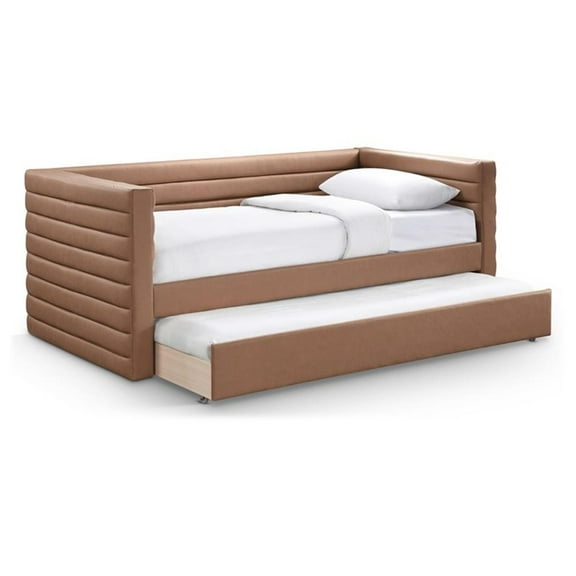 Maklaine Contemporary Soft Cognac Premium Vegan Leather Twin Daybed