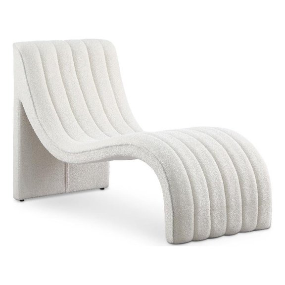 Maklaine Contemporary Soft Cream Teddy Fabric Deep Channel Tufting Chaise