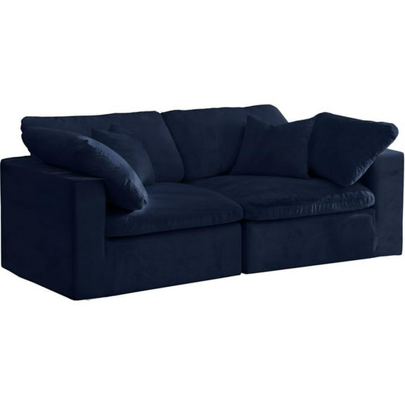 Maklaine Contemporary Soft Navy Velvet Modular 2 Piece Loveseat