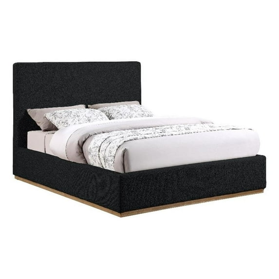 Maklaine Contemporary Soft Rich Black Finish Fabric King Bed