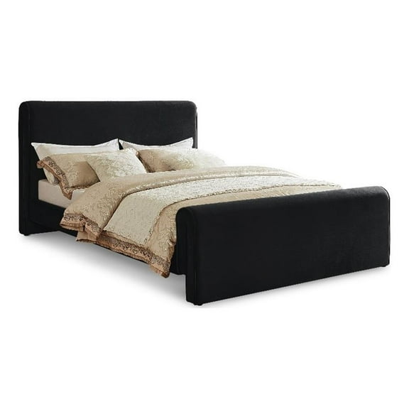 Maklaine Contemporary Soft Rich Black Finish Velvet King Bed