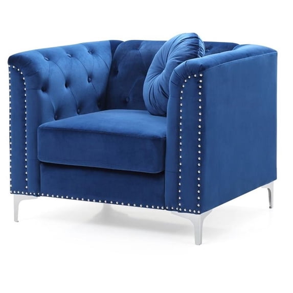 Maklaine Contemporary Soft Velvet Button Tufted Chair in Navy Blue