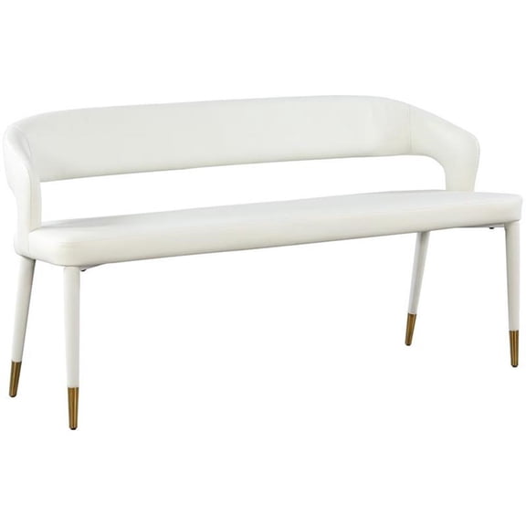 Maklaine Contemporary Soft White Vegan Leather Rounded Back Bench