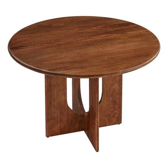 Maklaine Contemporary Solid Mango Wood Dining Table in Walnut