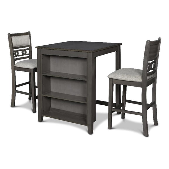 Maklaine Contemporary Solid Wood Counter Table with 2 Chairs in Gray