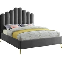 Maklaine Contemporary Solid Wood and Tufted Velvet King Bed in Gray