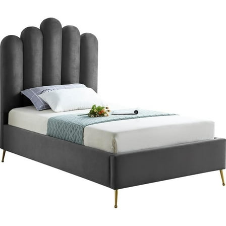 Maklaine Contemporary Solid Wood and Tufted Velvet Twin Bed in Gray