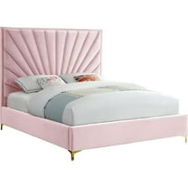 Maklaine Contemporary Solid Wood and Velvet Full Bed in Pink
