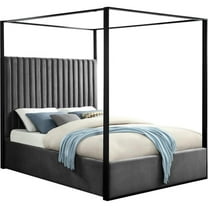 Maklaine Contemporary Solid Wood and Velvet Queen Bed in Gray