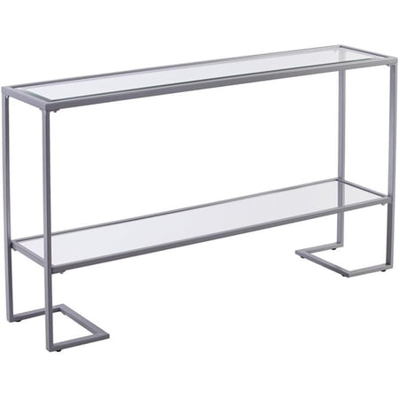 Maklaine Contemporary Tempered Glass Console Table in Silver Finish