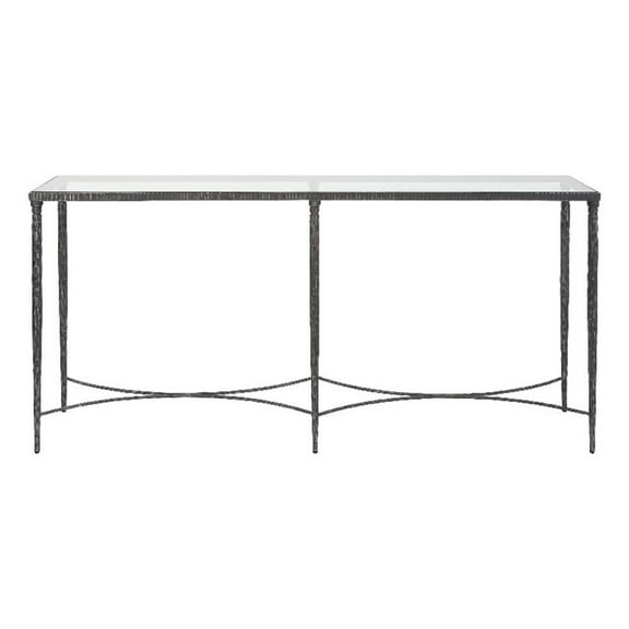 Maklaine Contemporary Tempered Glass and Metal Console Table in Black