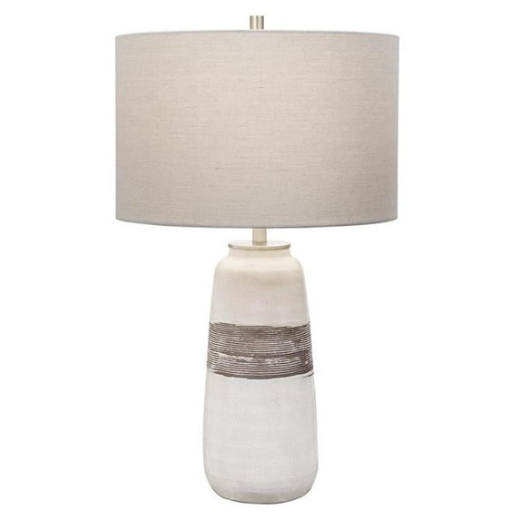 Maklaine Contemporary Transitional Ceramic and Steel Table Lamp in White