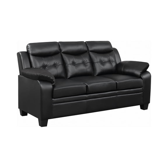 Maklaine Contemporary Tufted Upholstered Faux Leather Sofa in Black
