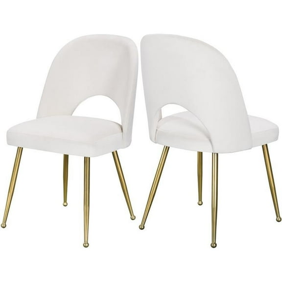 Maklaine Contemporary Upholstered Cream Velvet Dining Chair (Set of 2)