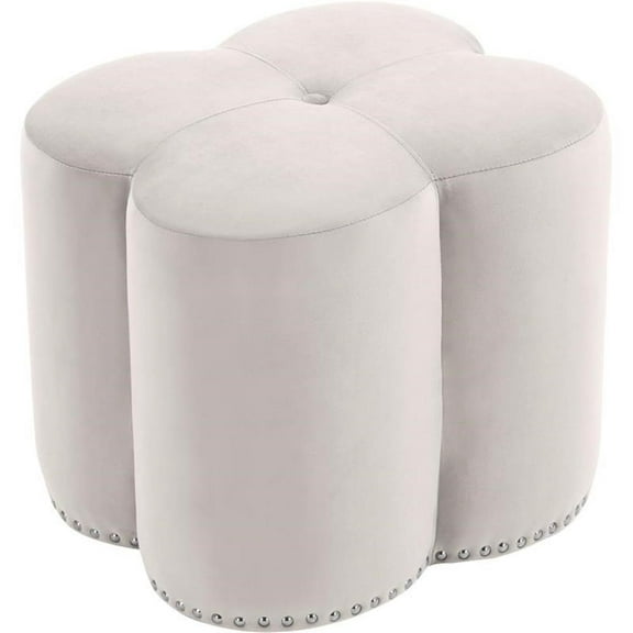 Maklaine Contemporary Upholstered Flower Shaped Cream Velvet Ottoman