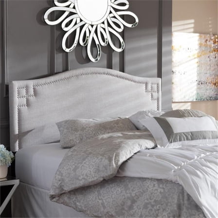 Maklaine Contemporary Upholstered Full Headboard in Grayish Beige