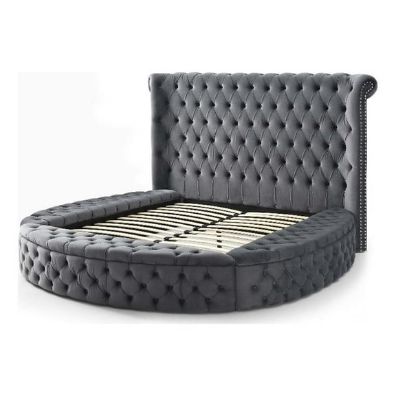 Maklaine Contemporary Upholstered Round Storage Queen Bed in Gray
