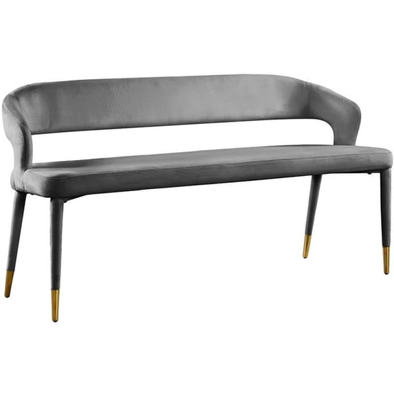Maklaine Velvet Gray Bench Rectangular Contemporary Rounded Back Upholstered Legs Unassembled