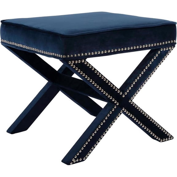 Maklaine Contemporary Upholstered Velvet Ottoman / Bench in Navy Finish