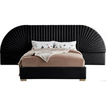 Maklaine Contemporary Upholstery Black Velvet King Bed