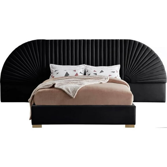 Maklaine Contemporary Upholstery Black Velvet Queen Bed