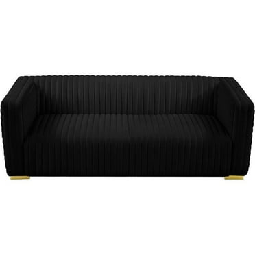 Maklaine Contemporary Upholstery Black Velvet Sofa