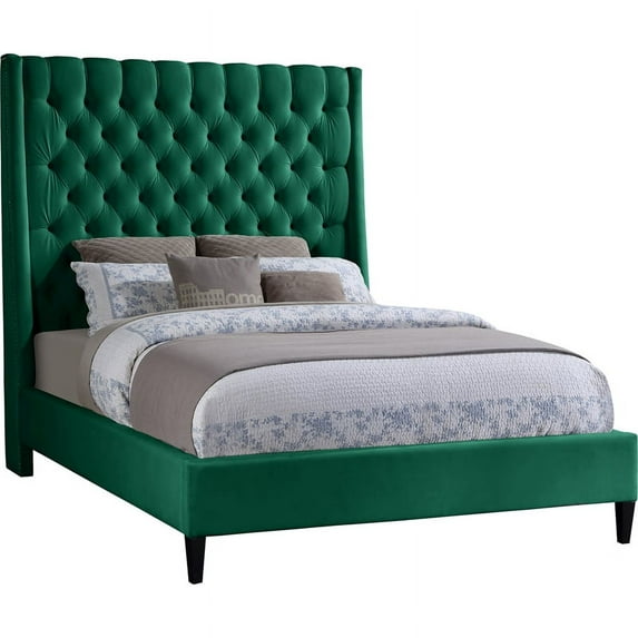 Maklaine Contemporary Upholstery Green Velvet King Bed