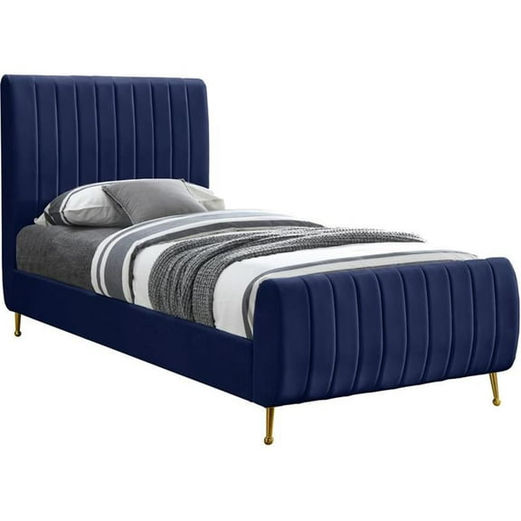 Maklaine Contemporary Upholstery Navy Velvet Twin Bed