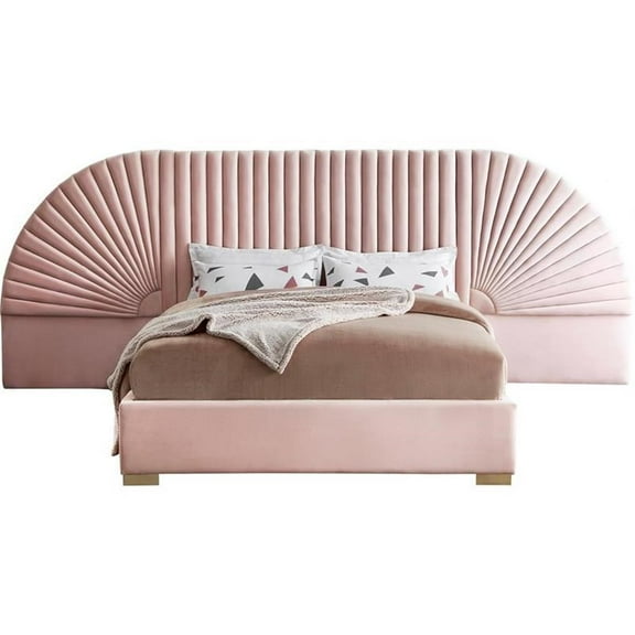 Maklaine Contemporary Upholstery Pink Velvet King Bed