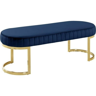 Maklaine Contemporary Upholstery Velvet Bench in Navy