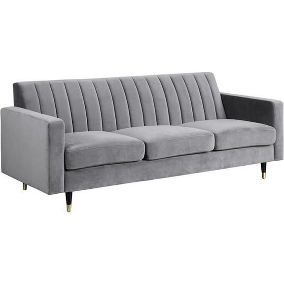 Maklaine Contemporary Upholstery Velvet Sofa in Gray