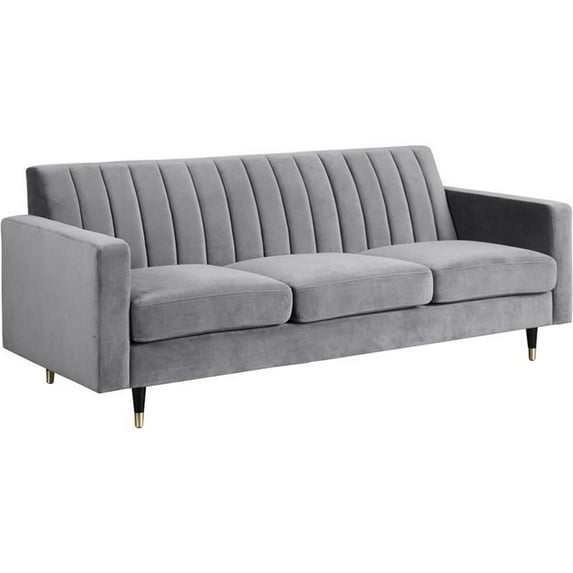 Maklaine Contemporary Upholstery Velvet Sofa in Gray