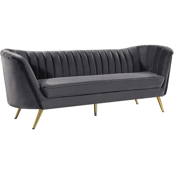 Maklaine Contemporary Upholstery Velvet Sofa in Gray