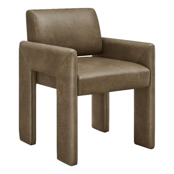 Maklaine Contemporary Vegan Leather Dining Armchair in Mushroom