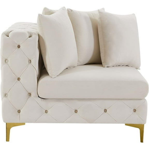 Maklaine Contemporary Velvet Corner Chair With 4 Pillows in Cream