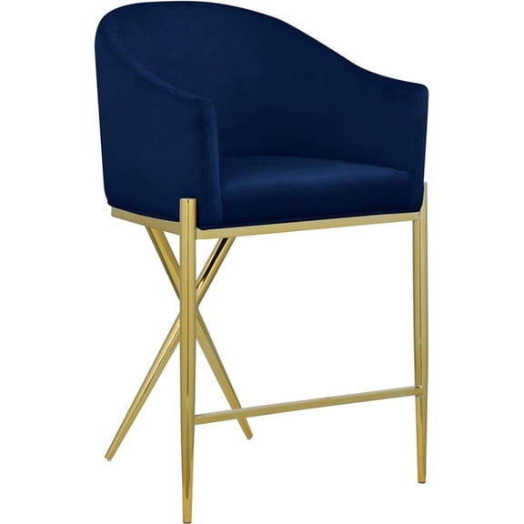 Maklaine Contemporary Velvet Counter Stool in Rich Navy/Gold