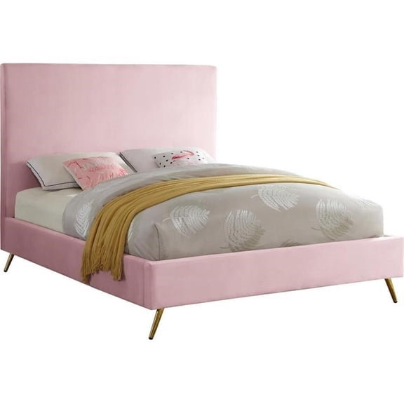 Maklaine Contemporary Velvet King Bed in Pink