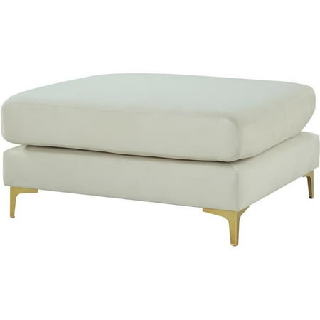 Maklaine Contemporary Velvet Modular Ottoman with Metal Legs in Soft Cream