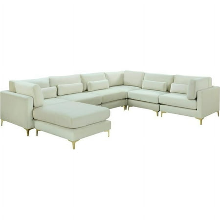 Maklaine Contemporary Velvet Modular Sectional with Metal Legs - Soft Cream