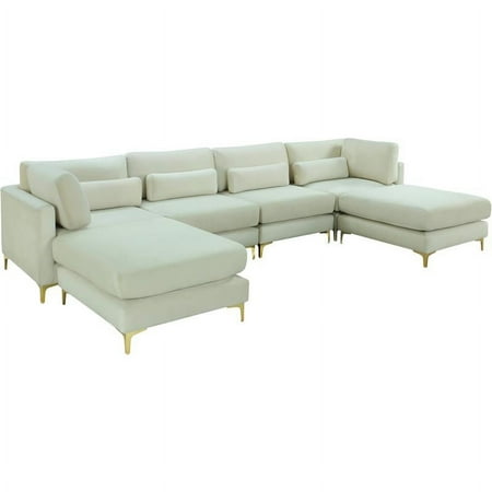Maklaine Contemporary Velvet Modular Sectional with Metal Legs in Cream