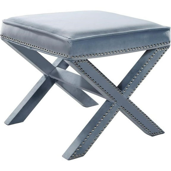 Maklaine Contemporary Velvet Ottoman/Bench in Sky Blue