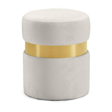Maklaine Velvet Cream Ottoman Round Upholstered Contemporary 14.5" Assembled