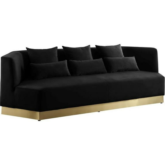 Maklaine Contemporary Velvet/Stainless Steel Sofa in Black/Brushed Gold