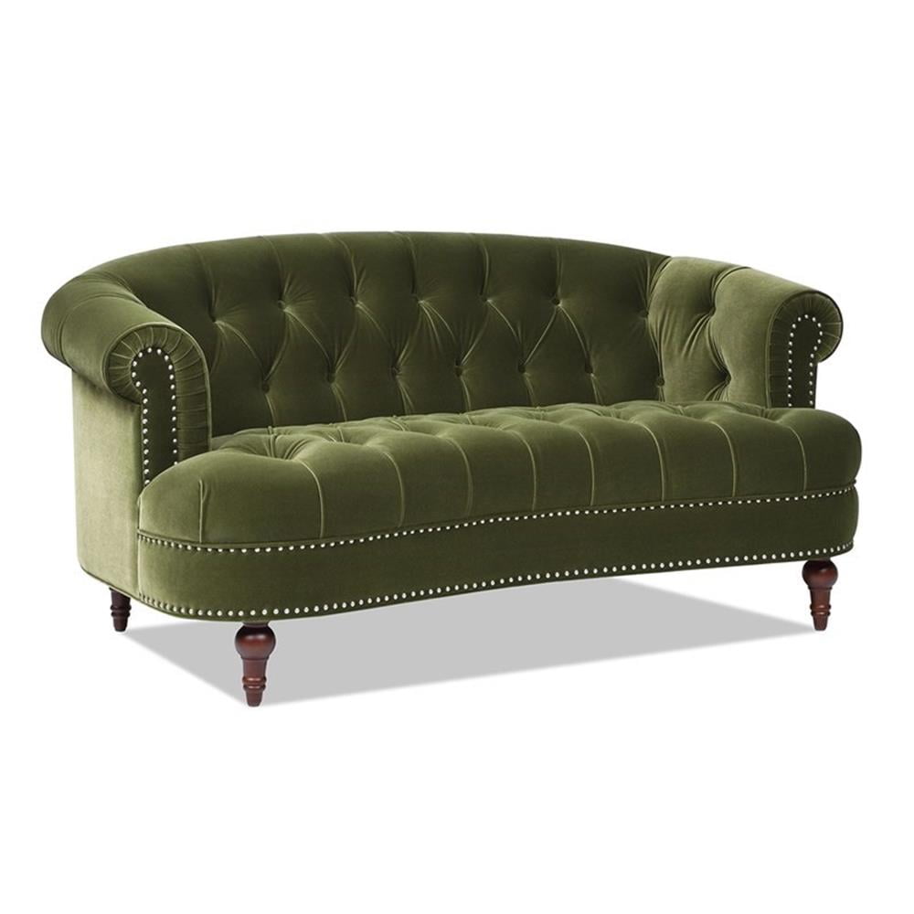 Maklaine Velvet Olive Green Loveseat Rectangular Button Tufted 68.5" Assembled