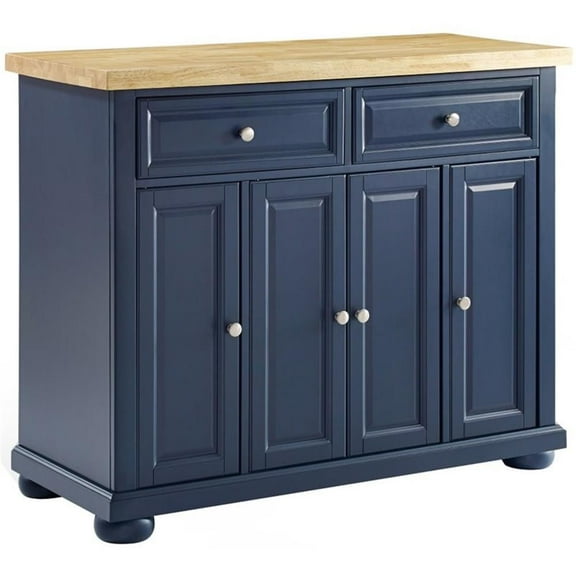 Maklaine Contemporary Wood Top Kitchen Island in Navy/Natural