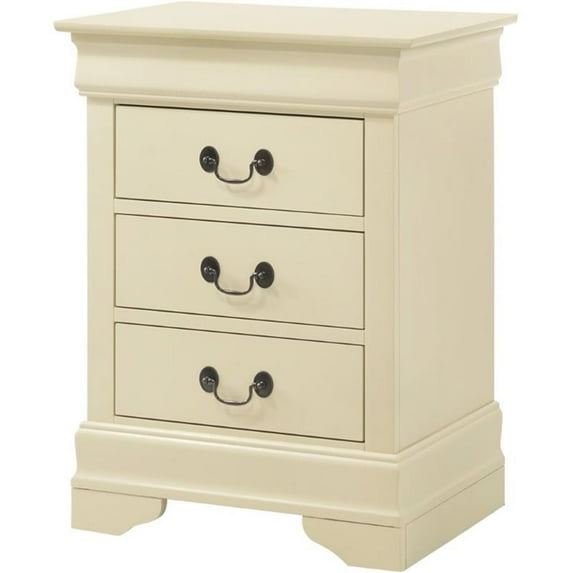 Maklaine Contemporary Wood Veneers 3 Drawer Nightstand in Beige
