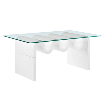 Maklaine Contemporary Wood Wave-like Shaped Coffee Table in White
