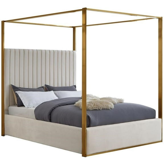 Maklaine Contemporary designed Cream Finished Velvet King Bed